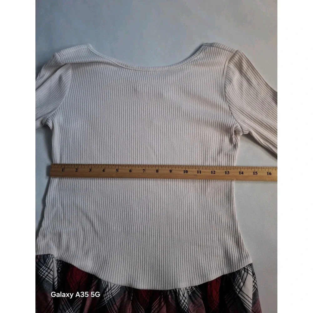 The Childrens Place Girls Christmas Long Sleeve Plaid Ribbed Drop Waist Dress 16